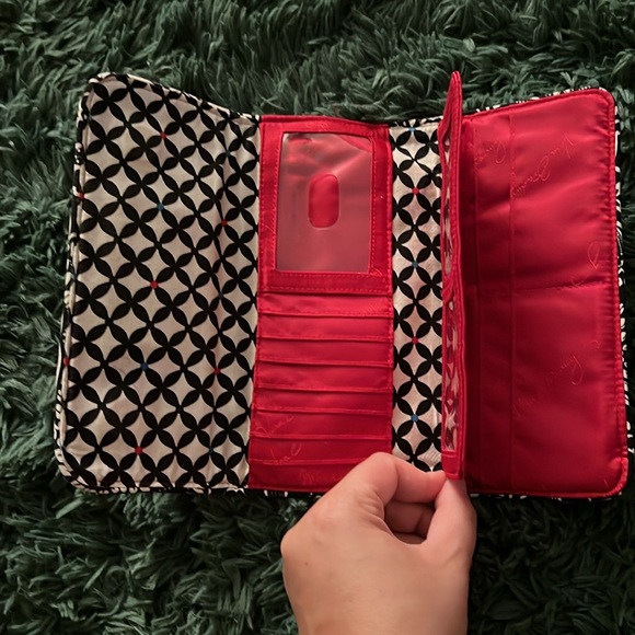 Vera Bradley Barcelona Trifold Wallet Black And White Floral With Color Stripes - Picture 3 of 4